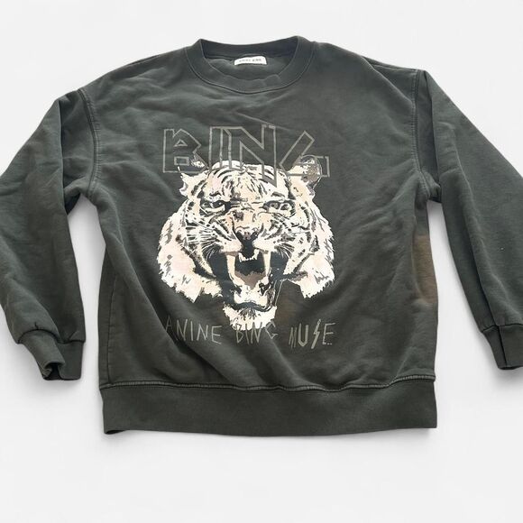 ANINE BING forest green White Tiger Graphic Pullover S | Organic Cotton Street L - Picture 2 of 8
